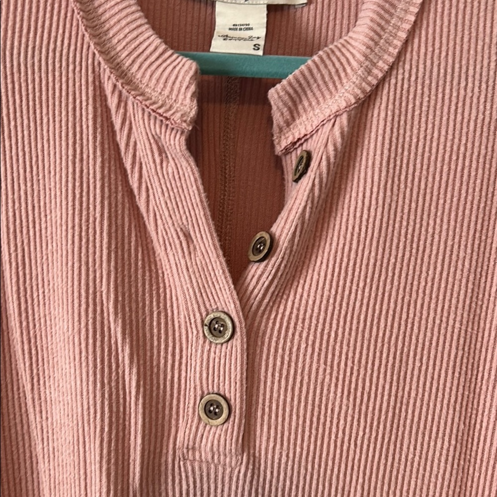 Pink Ribbed Henley Shirt - Picture 4 of 5